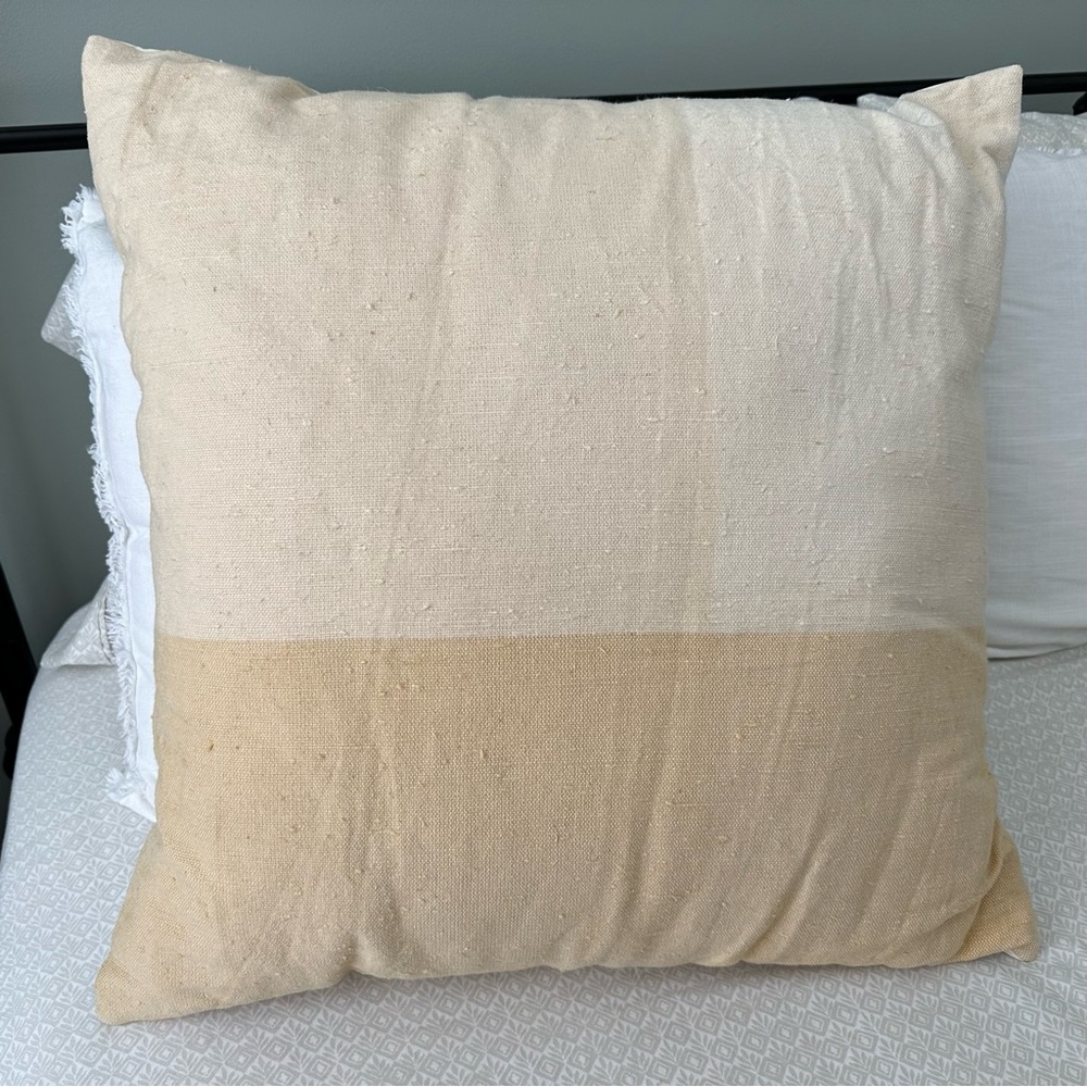 Yellow & White Contrast Linen Throw Pillow- 24 x 24 Threshold - Spring / Summer